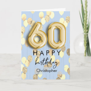 Personalised Blue and Gold Balloons 60th Birthday Card
