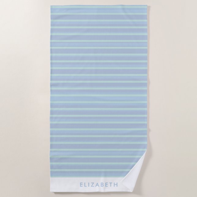 Personalised Blue and Green Striped Beach Towel (Front)