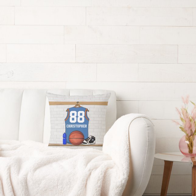 Personalised blue and orange basketball jersey cushion (Couch)