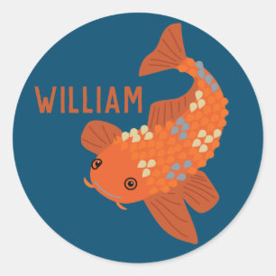 Personalised Blue and Orange Koi Goldfish Classic Round Sticker