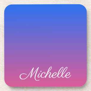 Personalised blue and pink ombre gradient coaster
