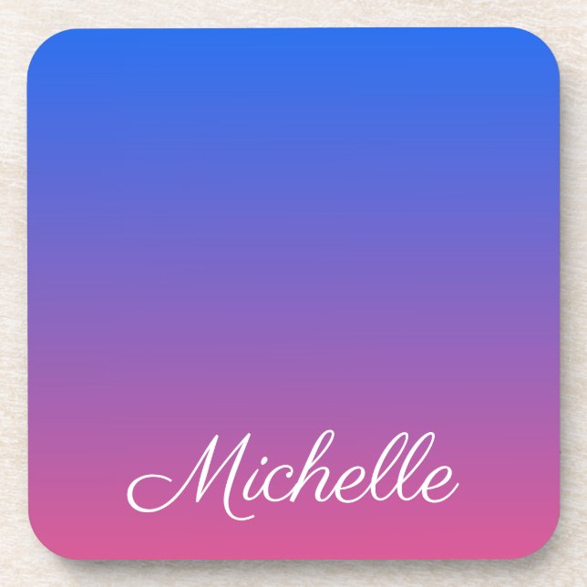 Personalised blue and pink ombre gradient coaster (Front)