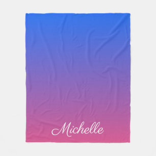 Personalised blue and pink ombre gradient fleece blanket
