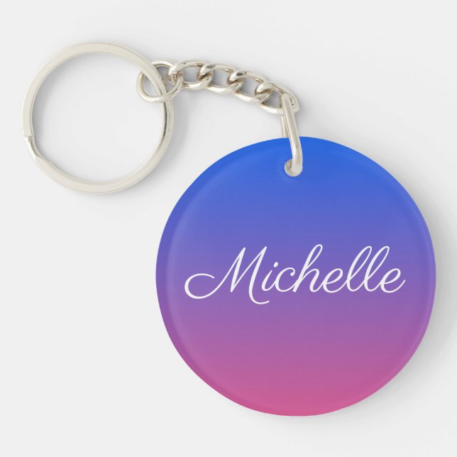Personalised blue and pink ombre gradient key ring (Front)