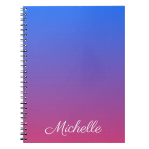 Personalised blue and pink ombre gradient notebook