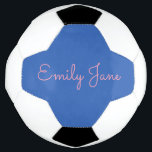 Personalised Blue and Pink Script Name Custom Soccer Ball<br><div class="desc">Score in style with this personalised soccer ball featuring a blue panel design with an elegant pink script name. Perfect for soccer players, coaches, and sports enthusiasts, this unique ball adds a personalised touch to practices, games, or display shelves. A great gift for athletes, teams, or anyone who loves the...</div>