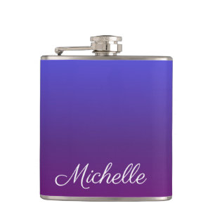 Personalised blue and purple ombre hip flask