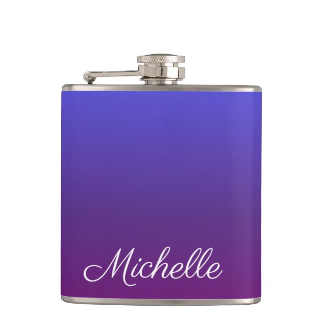 Personalised blue and purple ombre hip flask (Front)