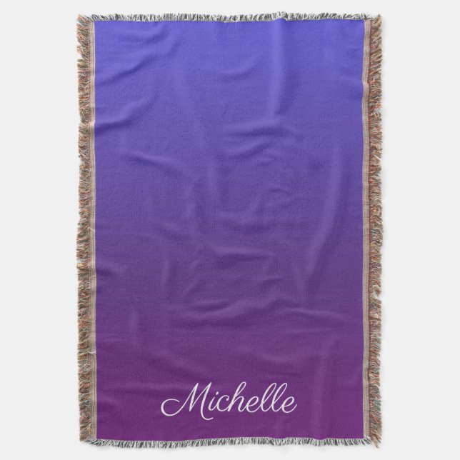 Personalised blue and purple ombre throw blanket (Front Vertical)