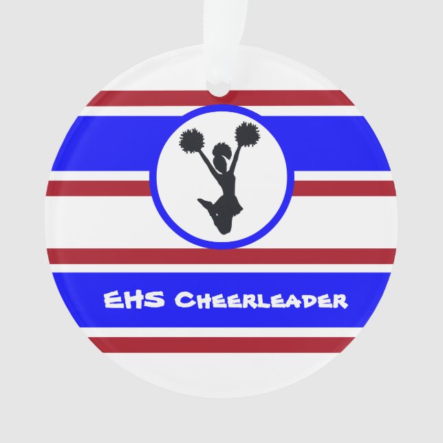 Personalised Blue and Red Cheerleader Ornament (Front)