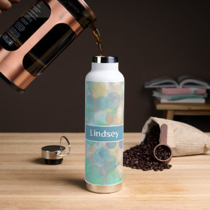 Personalised Blue and Tan Bubbles Fluid Art Water Bottle