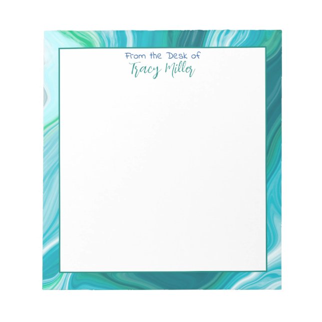 Personalised Blue and Teal Black Marble  Notepad (Front)
