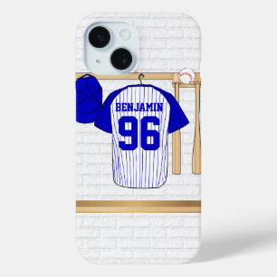 Personalised Blue and White Baseball Jersey iPhone 15 Case