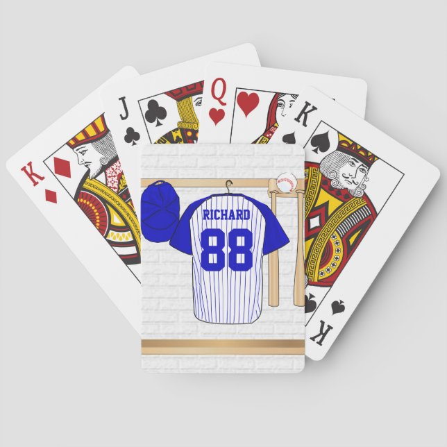 Personalised Blue and White Baseball Jersey Playing Cards (Back)