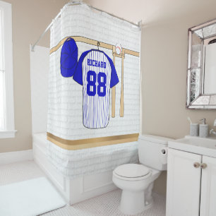 Personalised Blue and White Baseball Jersey Shower Curtain