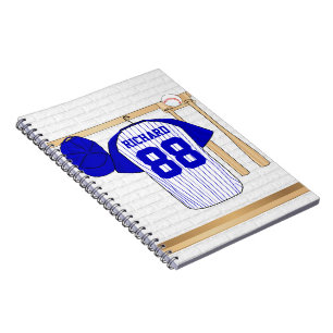 Personalised Blue and White Baseball Jersey Spiral Notebook