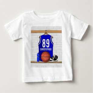 Personalised Blue and White Basketball Jersey Baby T-Shirt