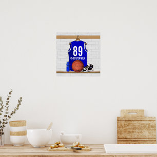 Personalised Blue and White Basketball Jersey Poster