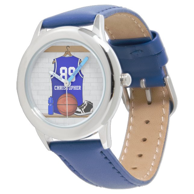 Personalised Blue and White Basketball Jersey Watch (Angled)