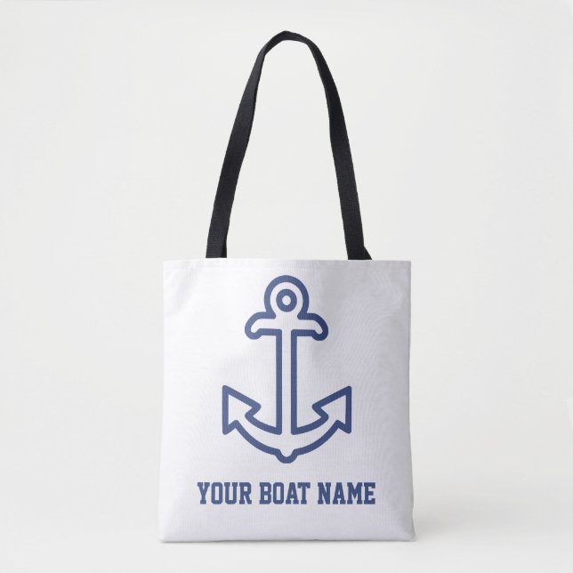 Personalised Blue and White Boat Anchor Tote Bag (Front)