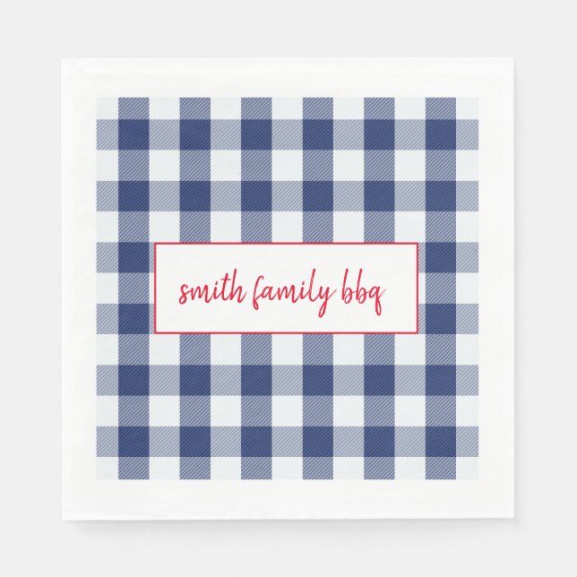 Personalised Blue and White Buffalo Plaid Napkin (Front)