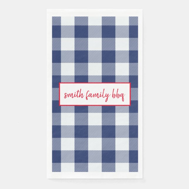 Personalised Blue and White Buffalo Plaid Napkin (Front)