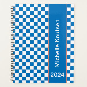 Personalised blue and white Chequered 2024 Planner