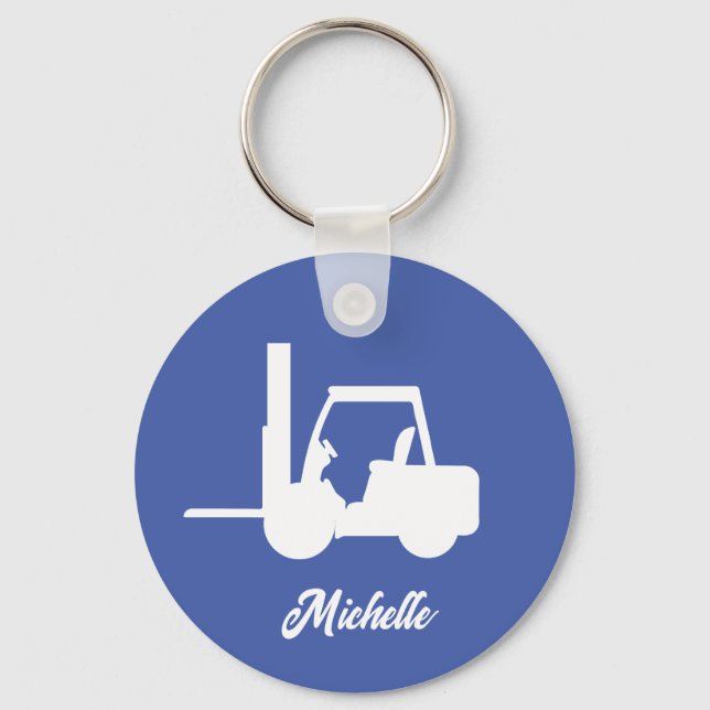Personalised blue And White Forklift Key Ring (Back)