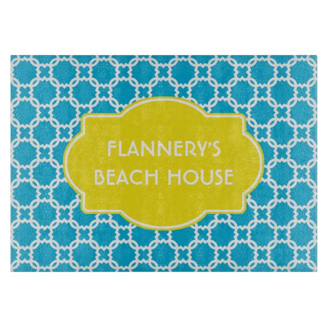 Personalised Blue and White Glass Cutting Board (Front)