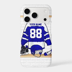 Personalised Blue and White Ice Hockey Jersey