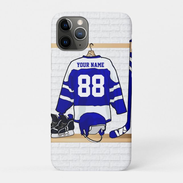 Personalised Blue and White Ice Hockey Jersey Case-Mate iPhone Case (Back)