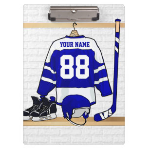 Personalised Blue and White Ice Hockey Jersey Clipboard
