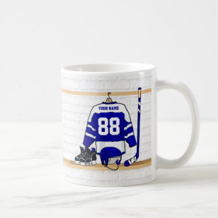 Personalised Blue and White Ice Hockey Jersey Coffee Mug