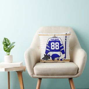 Personalised Blue and White Ice Hockey Jersey Cushion
