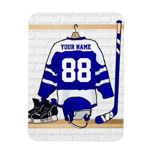Personalised Blue and White Ice Hockey Jersey Magnet