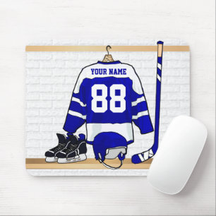 Personalised Blue and White Ice Hockey Jersey Mouse Pad