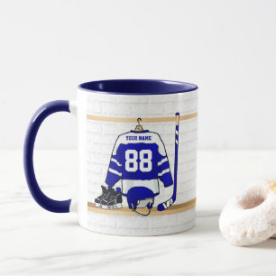 Personalised Blue and White Ice Hockey Jersey Mug