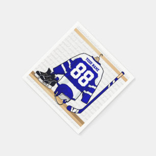 Personalised Blue and White Ice Hockey Jersey Napkin