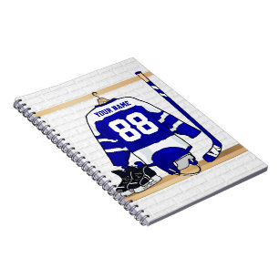 Personalised Blue and White Ice Hockey Jersey Notebook