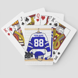 Personalised Blue and White Ice Hockey Jersey Playing Cards