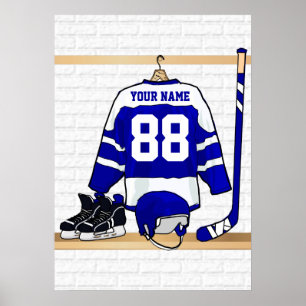Personalised Blue and White Ice Hockey Jersey Poster