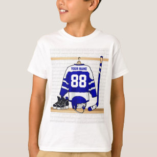 Personalised Blue and White Ice Hockey Jersey T-Shirt