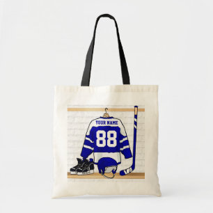 Personalised Blue and White Ice Hockey Jersey Tote Bag