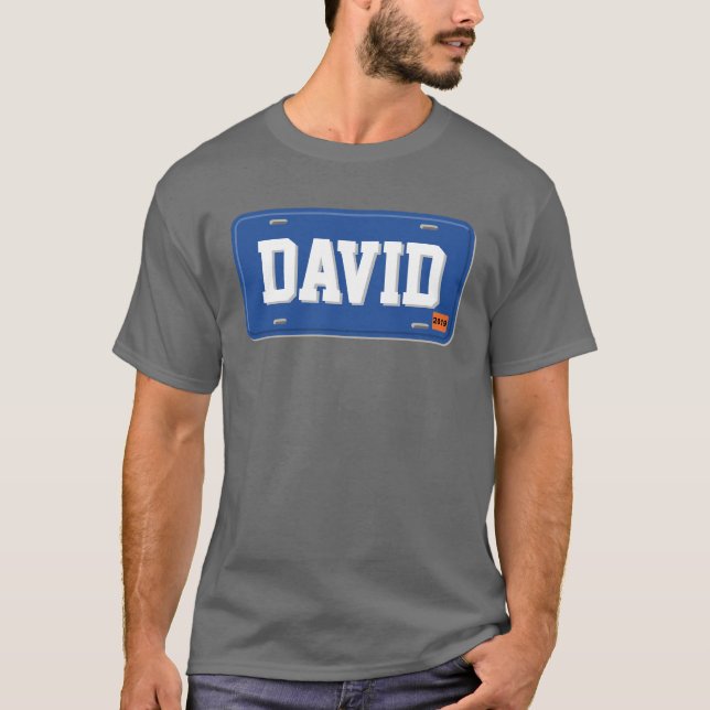 Personalised Blue and White License Plate T-Shirt (Front)