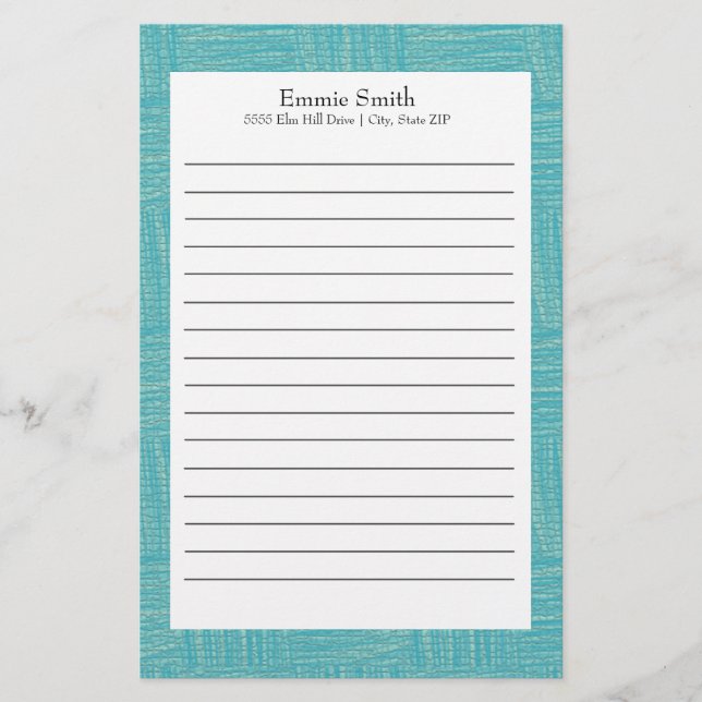 Personalised Blue and White Lined Stationery (Front)