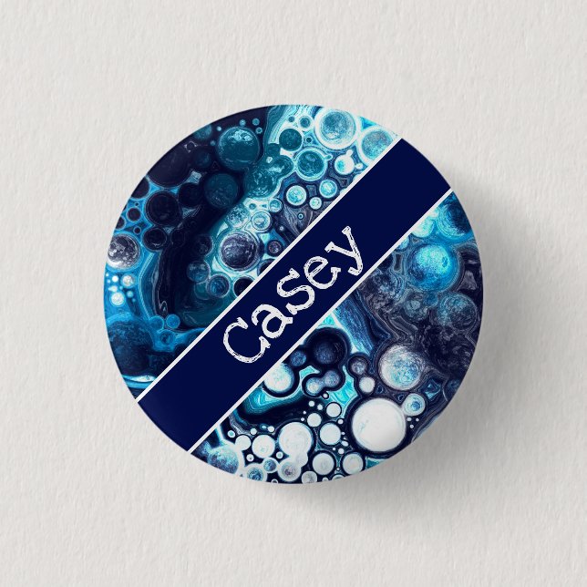 Personalised Blue and White Marble Fluid Art    3 Cm Round Badge (Front)