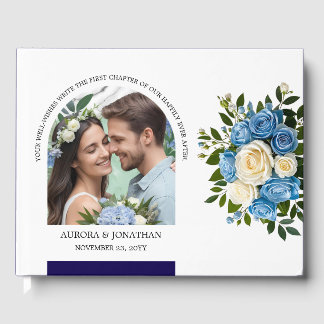 Personalised Blue and White Rose Guest Book