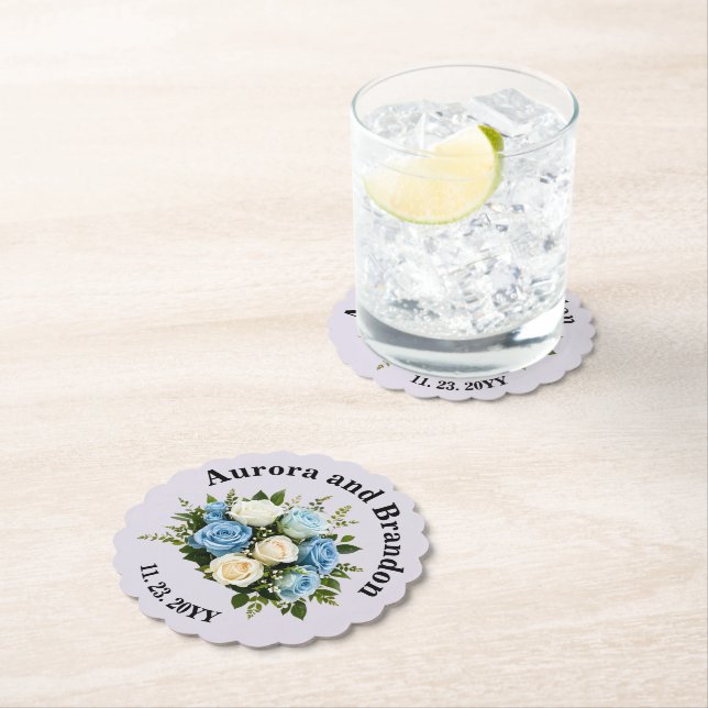 Personalised Blue and White Rose  Paper Coaster (Insitu)