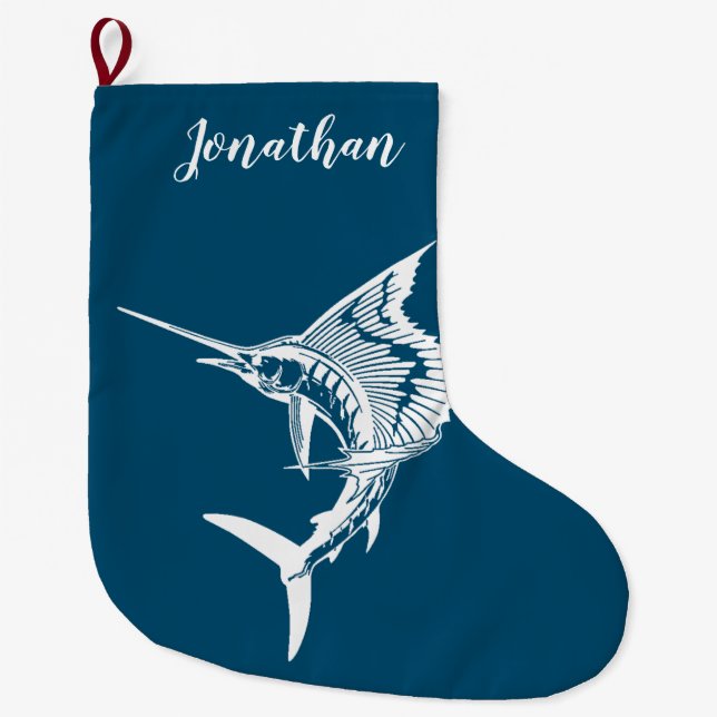 Personalised Blue and White Sailfish Stocking (Front)