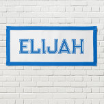 Personalised Blue and White Sports Name Elijah Pennant<br><div class="desc">Add a personalised touch to your little athlete's room with this simple and stylish blue and white name pennant. The rectangular pennant features a a blue trim and a custom name printed in a sports-style font in a combination of white and blue. The white background makes the blue text pop...</div>